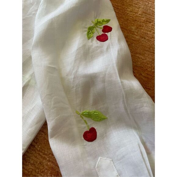 LT White Button Down Embroidered Cherry Fruit Beaded Long Sleeve Shirt Shacket - Picture 7 of 8